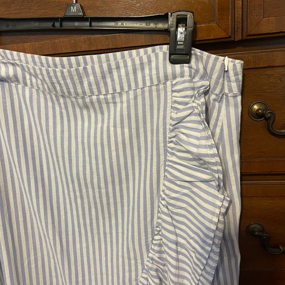NWT Blue and white striped GAP nautical faux wrap cotton midi skirt with ruffle - Picture 2 of 6